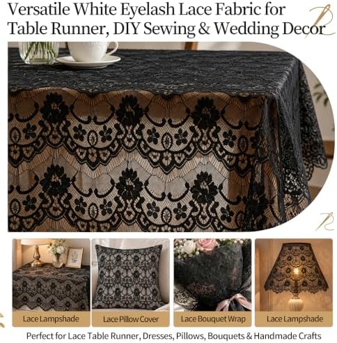 CONGREGATE Floral Lace Fabric 1 Yard 59 Inch Wide Black 100% Polyester Non Stretch Lace
