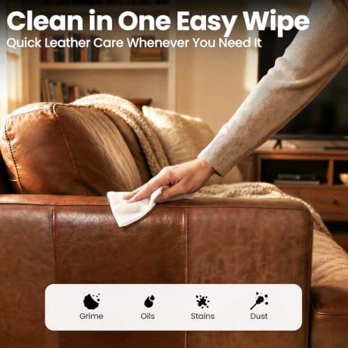 EVEO Leather Wipes 4-in-1 Leather Cleaner and Conditioner for Furniture