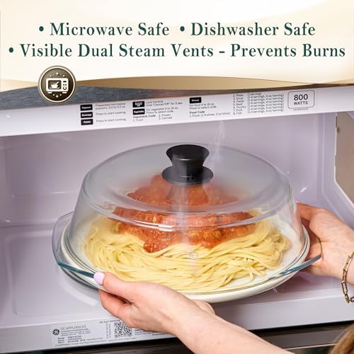 Le'raze Tall Glass Microwave Splatter Cover - Cool Touch Easy Grip Handle
