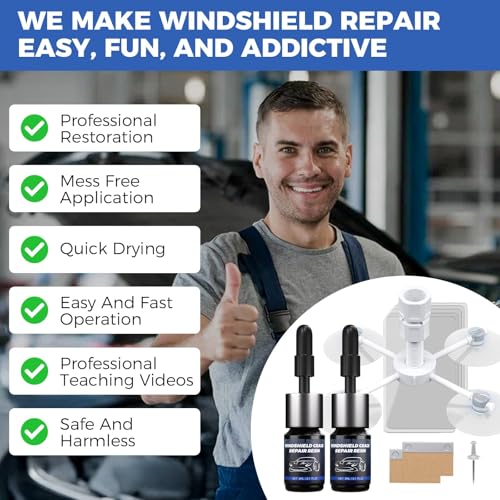 Windshield Chip Repair Kit,2 Bottles Car Glasses Repair kit