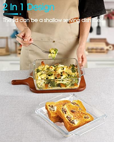 NUTRIUPS 8x8 Square Baking Dish with Glass Cover and Lid
