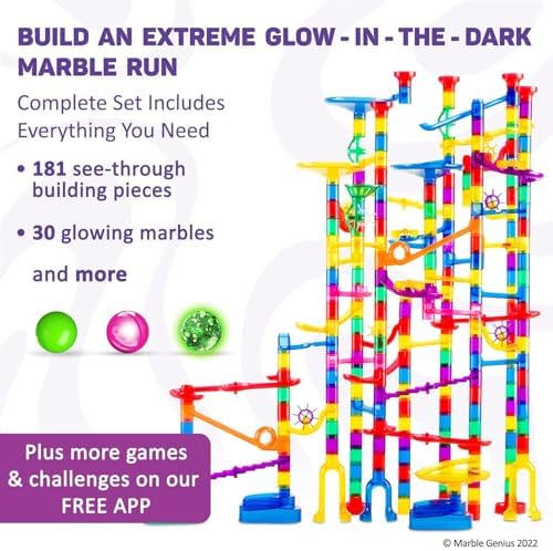 Marble Genius 300 pcs Glow Marble Race Track & STEM Toy for Kids Ages 4+