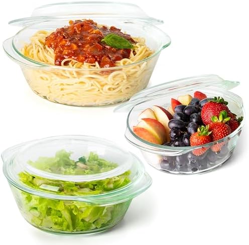 Moss & Stone Clear Glass Casserole Dish Set with Lids, Glass Baking Dishes
