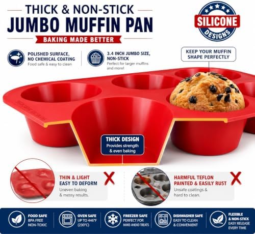 Silicone Texas Muffin Pan 6-Cups, Jumbo Muffin Pan Set of 2