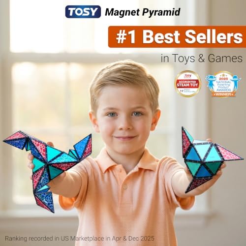 TOSY Magnet Pyramid Stone - 1 Billion Shapes, 12-Piece Transformable Cube