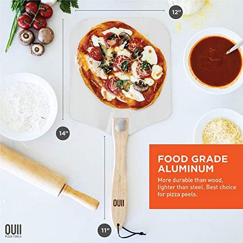 Aluminum Pizza Peel Metal - 12 x 14 Inch. Pizza Spatula for Oven with Foldable Wood