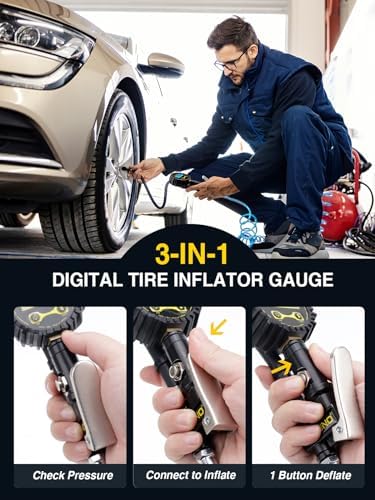 Digital Tire Inflator with Pressure Gauge, 200 PSI, Heavy Duty Air Compressor Accessories
