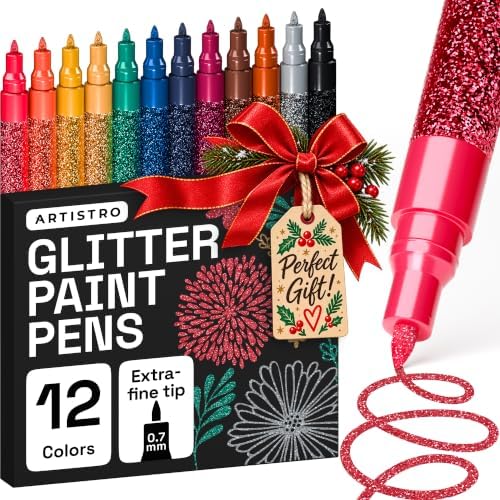 ARTISTRO 12 Glitter Paint Pens for Glass Marking - Extra-Fine Tip
