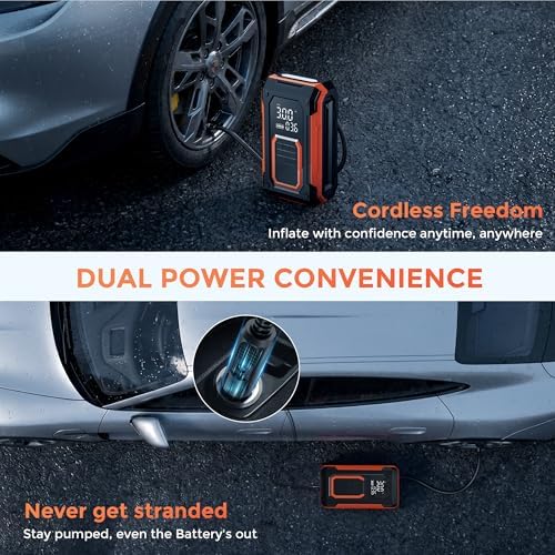 Cordless Tire Inflator Portable Air Compressor with Gauge for Car Tires