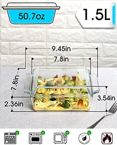 NUTRIUPS 8x8 Square Baking Dish with Glass Cover and Lid