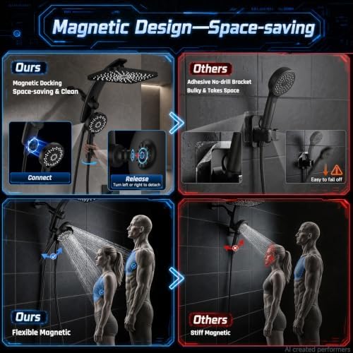 Veken 12" Rain Shower Head with Handheld,High Pressure Power Wash,Magnetic