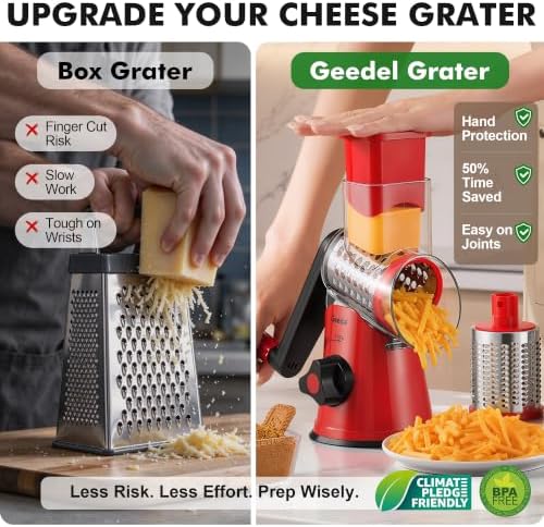 Geedel Rotary Cheese Grater Hand Crank, Cheese Shredder Vegetable Slicer