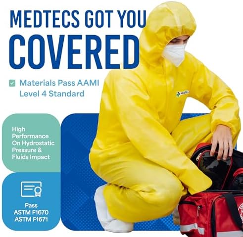 Medtecs Hazmat Suits Disposable - 6 Sizes Options, Type 5/6 Protection
