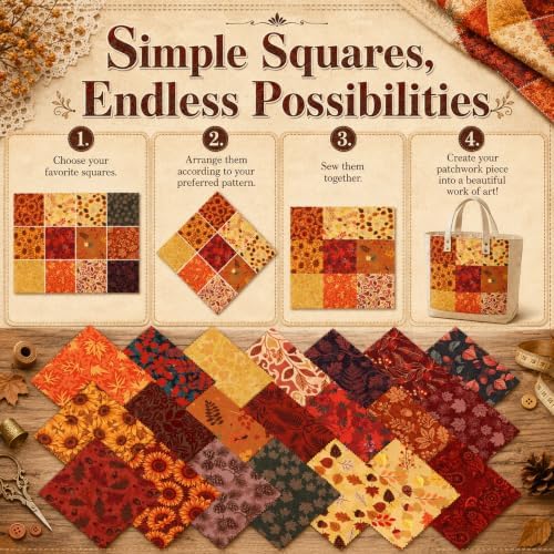 5 Inch Fall Cotton Fabric Squares, 84 Pack 21 Styles Autumn Charm Pack