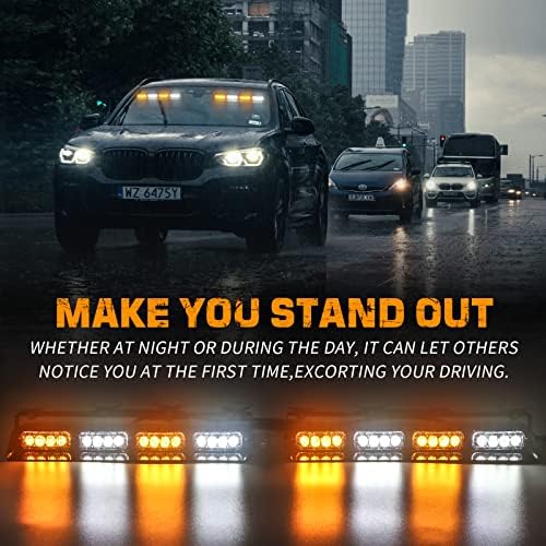 2x 14 inch Dash Strobe Lights, Amber White Windshield Lights