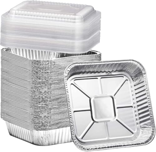 (35 Pack) 8x8 Aluminum Pans with Clear Plastic Lids - Square Baking Cake Pans