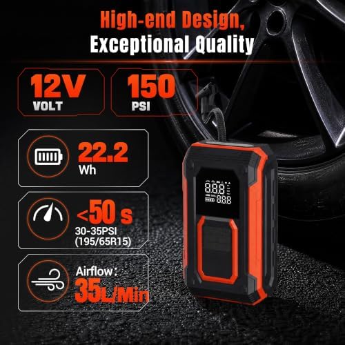 Cordless Tire Inflator Portable Air Compressor with Gauge for Car Tires