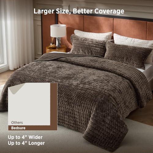 Bedsure Velvet Quilt Set King Size, Luxury Brown Bedding, King Bedspread