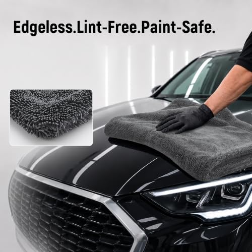 Veco 3-Piece Car Drying Towels, 1300 GSM 70/30 Twist-Loop Microfiber, Gray