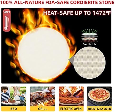 Gyreuni 13 Pizza Stone for Oven and Grill with Pizza Peel, Baking Stone Set