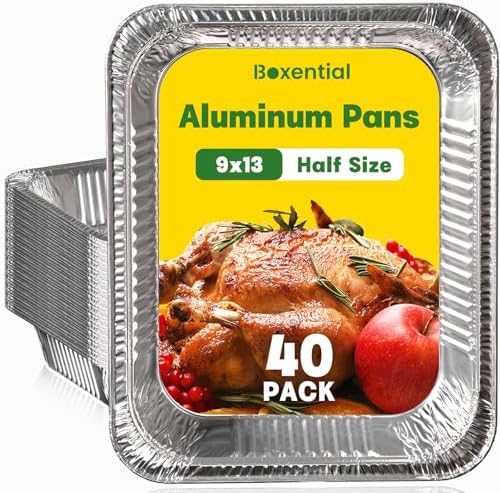 9x13 Aluminum Pans [40 Pack], Extra Heavy Duty Half Size Disposable Aluminum Foil Pans