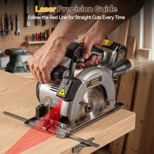 SOARFLY 21V 6-1/2" Cordless Circular Saw, Total 8000mAh, Laser Guide