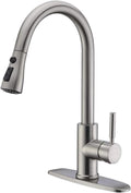 WEWE High-Arc Pull-Down Kitchen Faucet, Brushed Nickel, 3-Mode Sprayer - wewe single handle high arc pull down kitchen