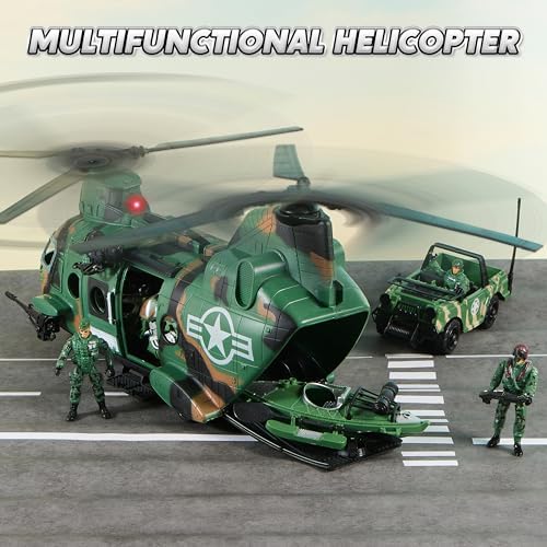 JOYIN 10-in-1 Military Helicopter Toys Set with Light, Sound, Trucks, Boat, Bike
