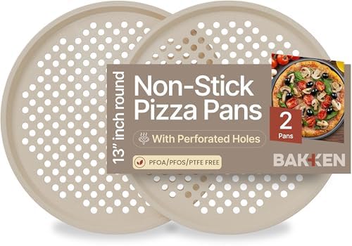 Bakken Pizza Baking Pan - Round Perforated Carbon Steel Pan with Non-Stick Marble Coating