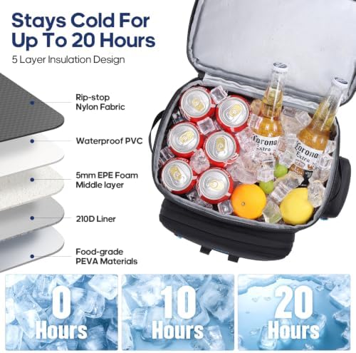 Backpack Cooler Insulated Leakproof 50Cans Lunch Ice Chest Bag Double Deck