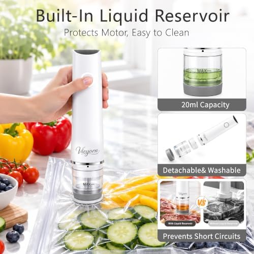 60kPa Compact Food Vacuum Sealer Kit with 30 Reusable Bags-10S/M/L