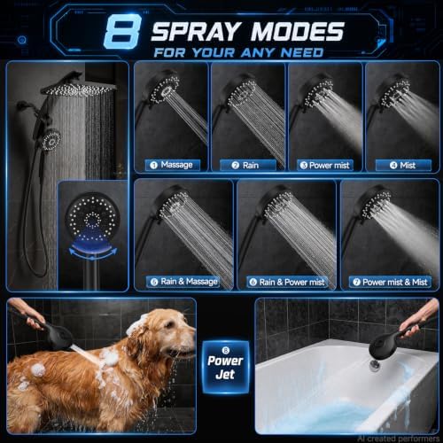 Veken 12" Rain Shower Head with Handheld,High Pressure Power Wash,Magnetic