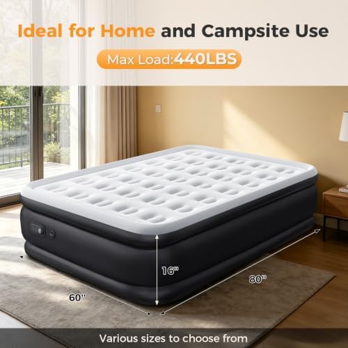 NEWBULIG 18" Raised Queen Air Mattress with Built in Pump, Blow up Bed