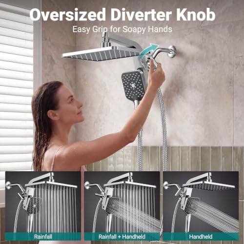 KOSNEW® 12" XXL Rainfall Shower Head with Handheld Combo, Chrome Polished