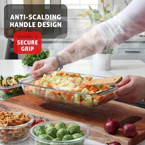 EATEX 8-Piece Deep Glass Casserole Dishes for Oven with Plastic Lids