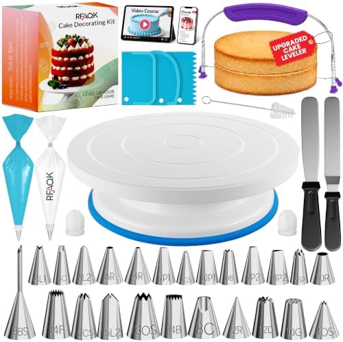 RFAQK 90PCs Cake Decorating Kit with Video Course for Beginners & Pros
