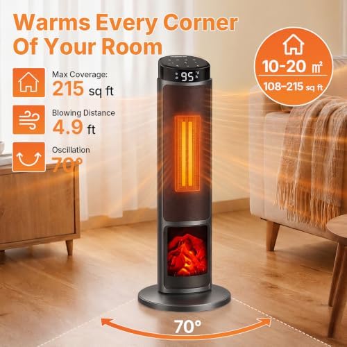 OLIXIS 23" Space Heater for Indoor Use, 70° Oscillation, 4 Modes