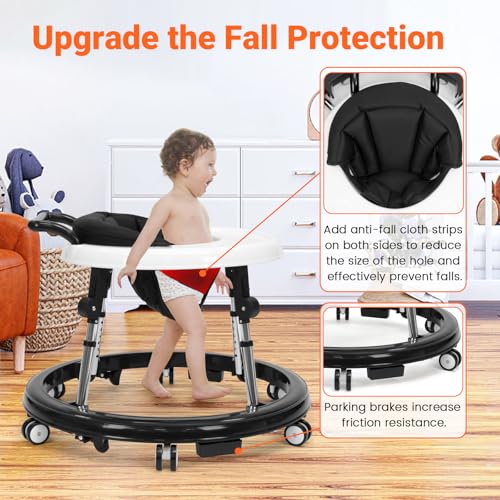 Foldable Baby Walker with 9 Height Adjustments, Portable Wheels, for Boys &