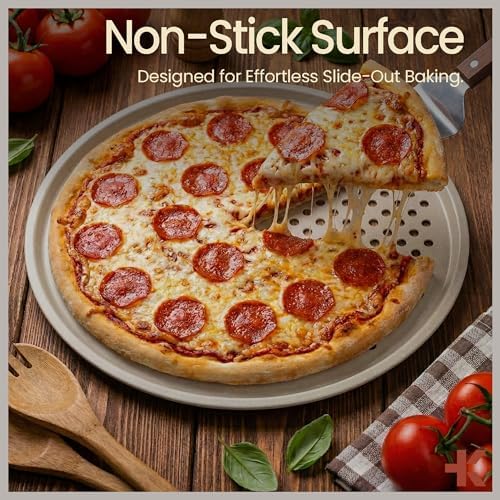 Bakken Pizza Baking Pan - Round Perforated Carbon Steel Pan with Non-Stick Marble Coating