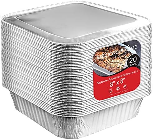 Stock Your Home 8x8 Foil Pans with Lids (20 Pack) 8 Inch Square Aluminum Pans with Covers