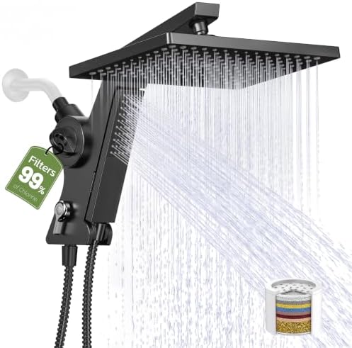 JDO 12-Inch Filtered Rain Shower Head with Handheld Spray Combo Matte Black