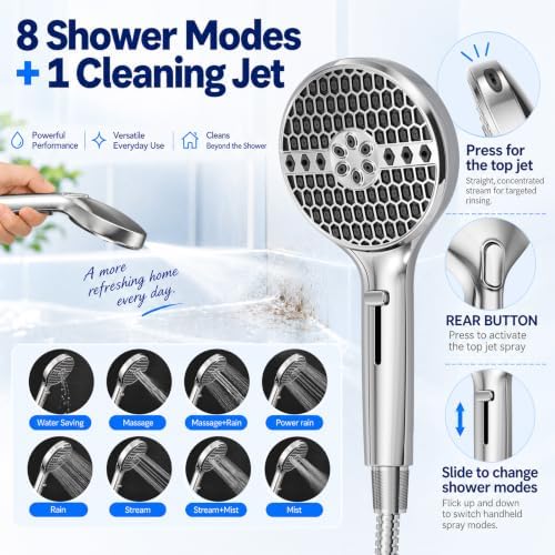 Veken Filtered Shower Head with Handheld, Multi-Pattern Rain Showerhead Set