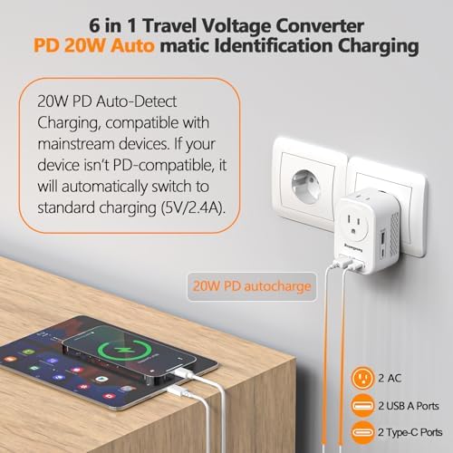 220 to 110 Voltage Converter US to Europe, Power Converter for Europe
