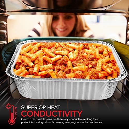 Stock Your Home 8x8 Foil Pans with Lids (20 Pack) 8 Inch Square Aluminum Pans with Covers
