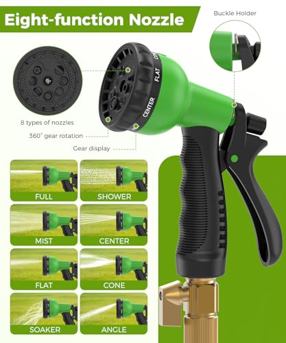 100ft Garden Hose，Non-Expandable Water Hose with 8 Function Spray Nozzle