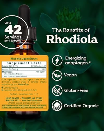 Herb Pharm Organic Rhodiola Rosea Energy & Vitality Extract: Organic Adaptogen Tincture