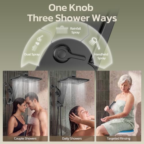 JDO 12-Inch Filtered Rain Shower Head with Handheld Spray Combo Matte Black