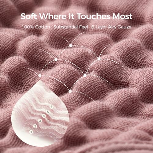 Momcozy 6-Layer Muslin Cotton Baby Towels with Hood, 32x32 Inch, Pink