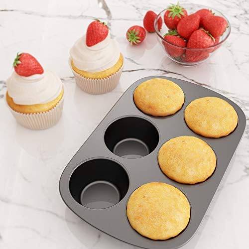 Tiawudi 3 Pack Jumbo Nonstick Muffin Pan, 6 Cup Carbon Steel Cupcake Pan