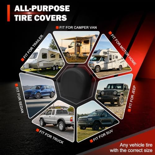 Explore Land Tire Covers 2 Pack Fit Tire Diameters 26-28.75 inch, Black